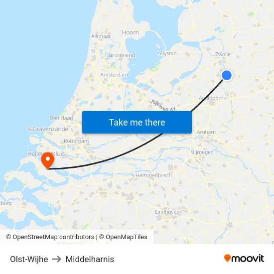 Olst-Wijhe to Middelharnis map