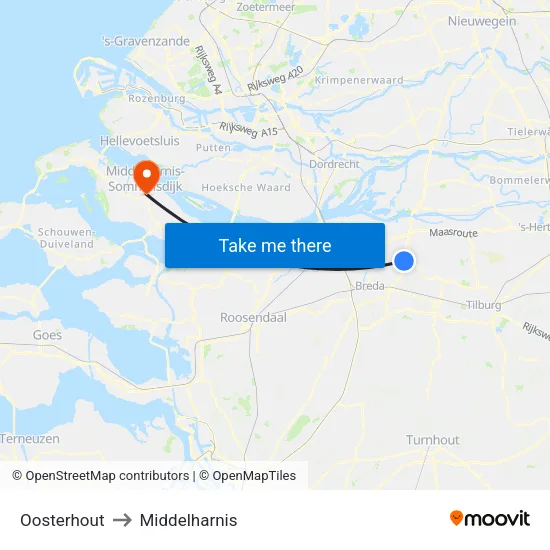 Oosterhout to Middelharnis map