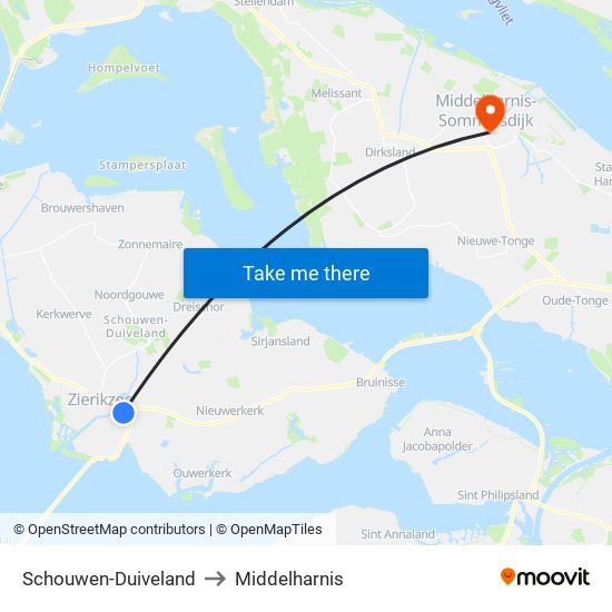 Schouwen-Duiveland to Middelharnis map