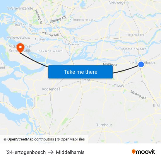 'S-Hertogenbosch to Middelharnis map
