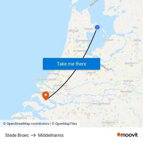 Stede Broec to Middelharnis map