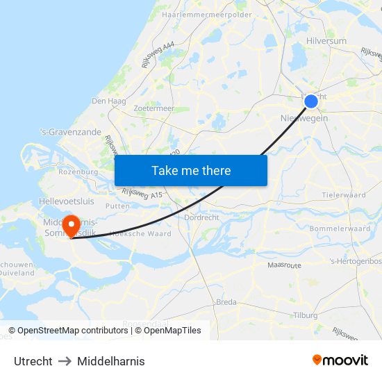 Utrecht to Middelharnis map