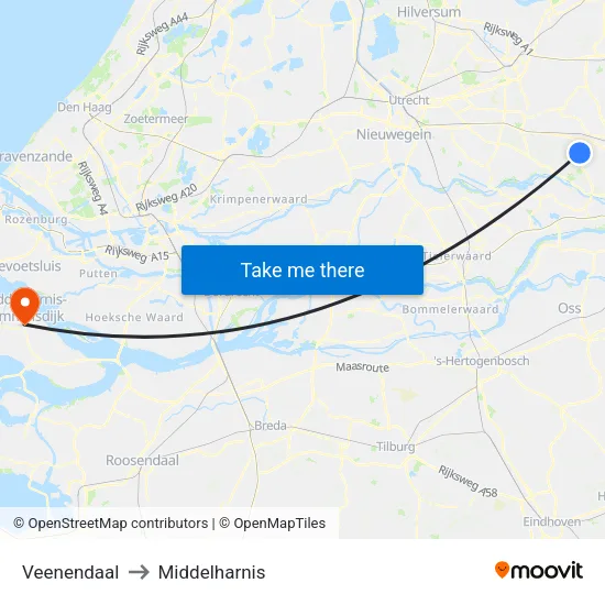 Veenendaal to Middelharnis map
