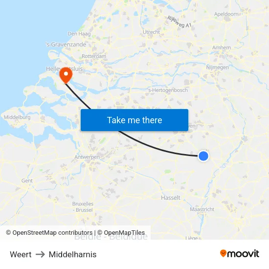 Weert to Middelharnis map