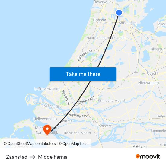 Zaanstad to Middelharnis map