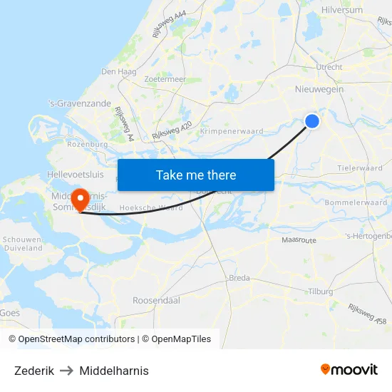 Zederik to Middelharnis map