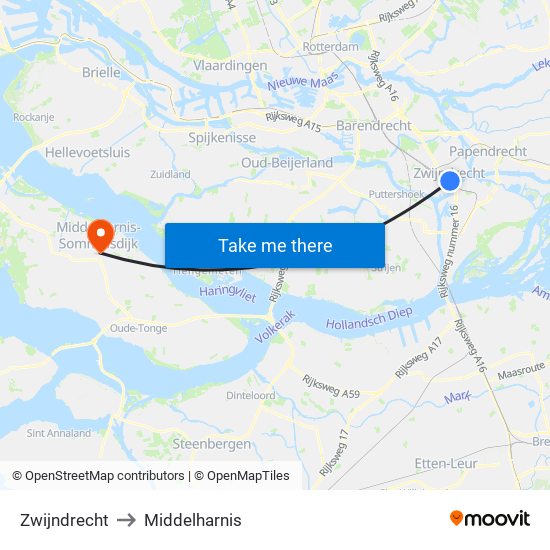 Zwijndrecht to Middelharnis map