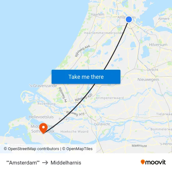 ""Amsterdam"" to Middelharnis map
