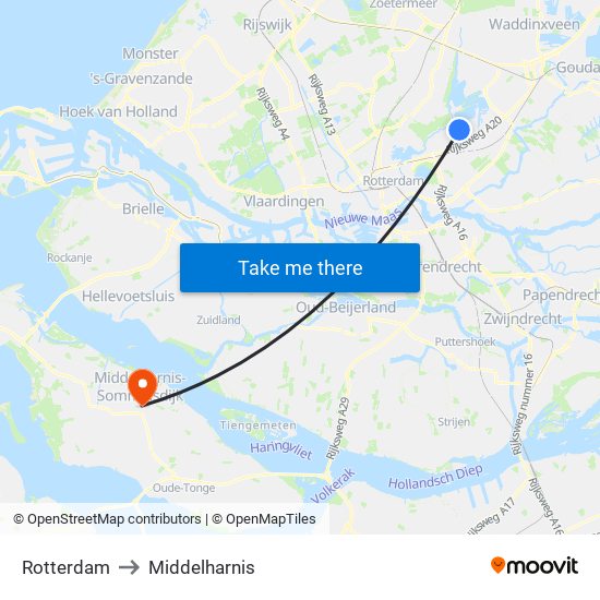 Rotterdam to Middelharnis map