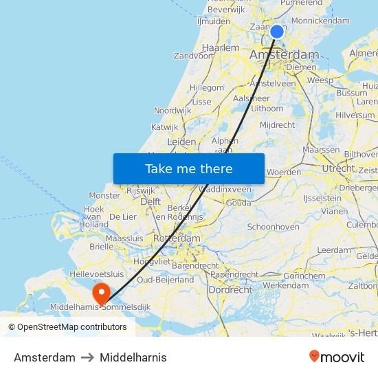 Amsterdam to Middelharnis map