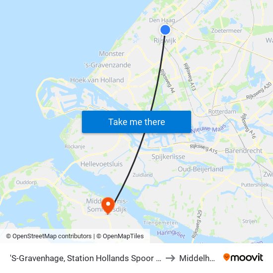 'S-Gravenhage, Station Hollands Spoor (Perron A) to Middelharnis map