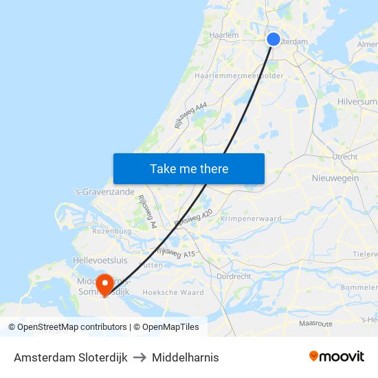 Amsterdam Sloterdijk to Middelharnis map