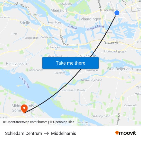 Schiedam Centrum to Middelharnis map