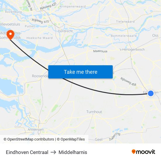 Eindhoven Centraal to Middelharnis map