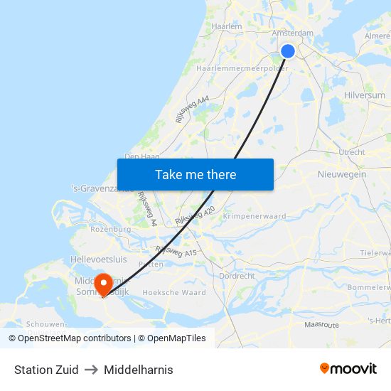 Station Zuid to Middelharnis map