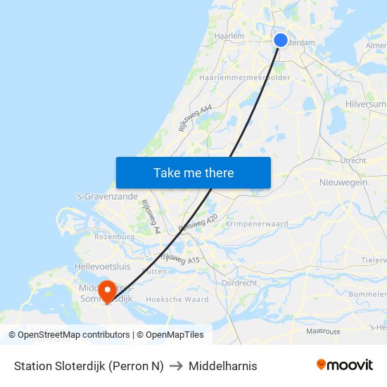 Station Sloterdijk (Perron N) to Middelharnis map