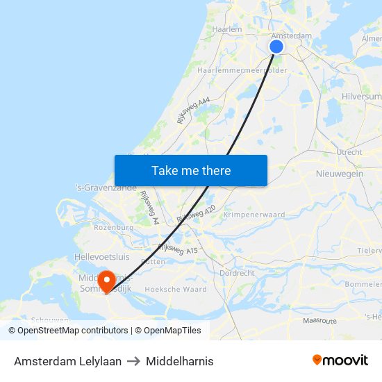 Amsterdam Lelylaan to Middelharnis map