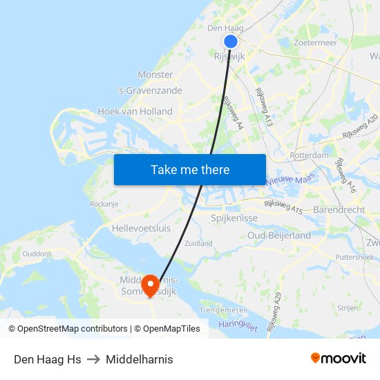 Den Haag Hs to Middelharnis map