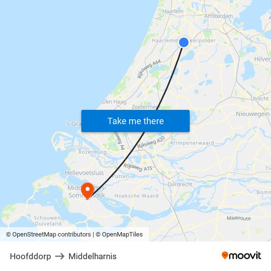 Hoofddorp to Middelharnis map