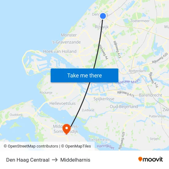 Den Haag Centraal to Middelharnis map