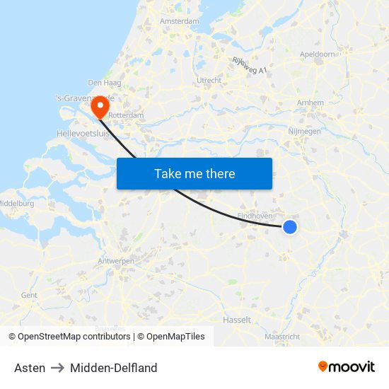 Asten to Midden-Delfland map