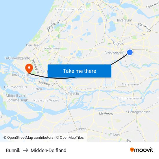 Bunnik to Midden-Delfland map