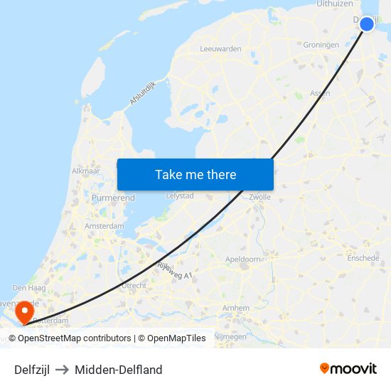 Delfzijl to Midden-Delfland map