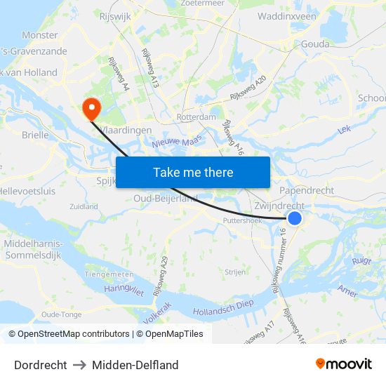 Dordrecht to Midden-Delfland map