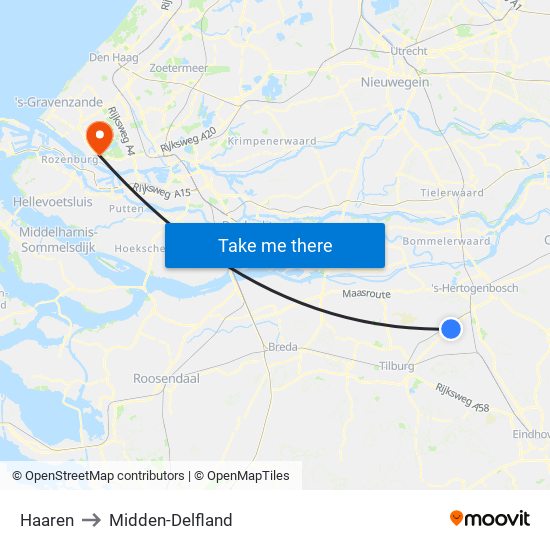 Haaren to Midden-Delfland map