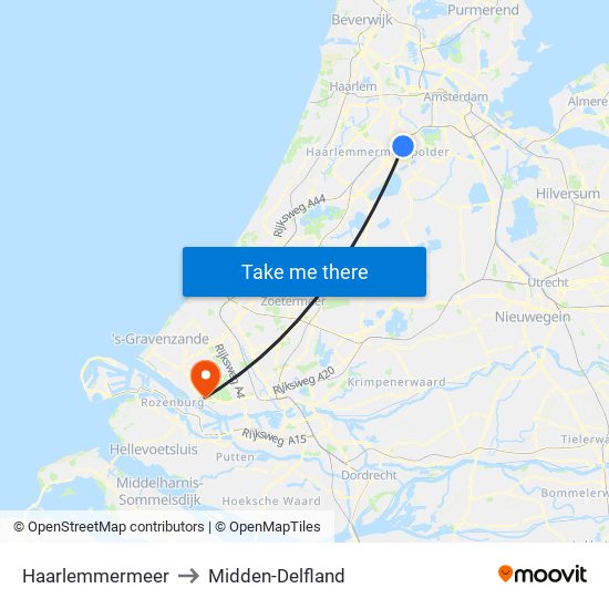 Haarlemmermeer to Midden-Delfland map