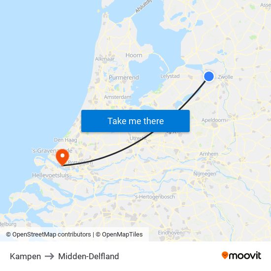 Kampen to Midden-Delfland map