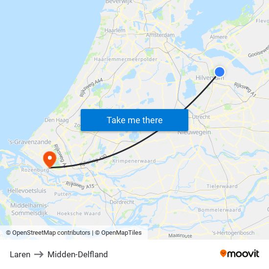 Laren to Midden-Delfland map