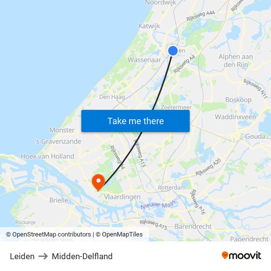 Leiden to Midden-Delfland map
