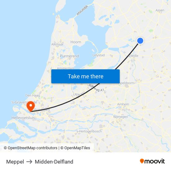 Meppel to Midden-Delfland map