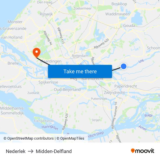 Nederlek to Midden-Delfland map