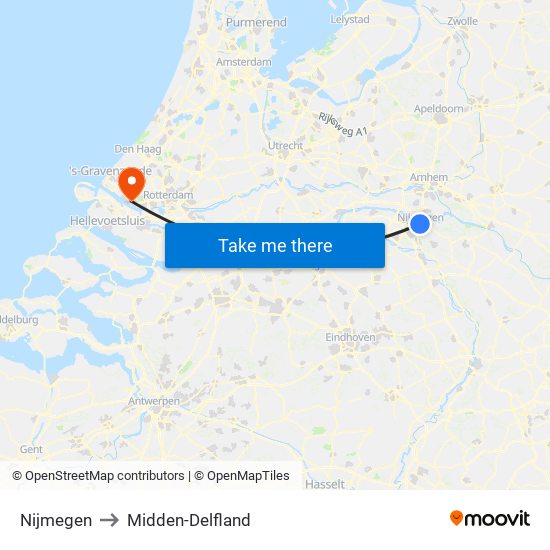 Nijmegen to Midden-Delfland map