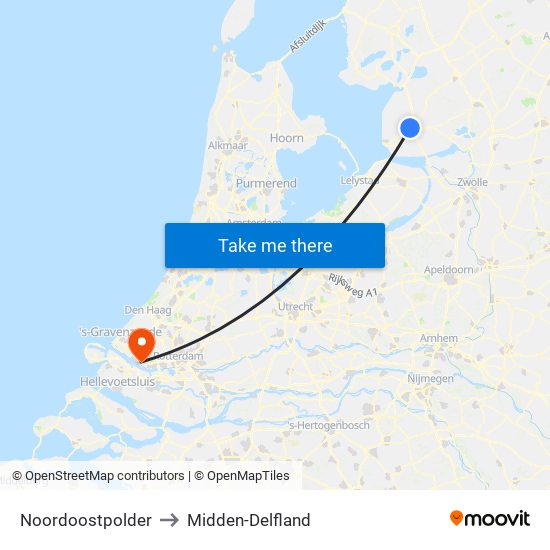 Noordoostpolder to Midden-Delfland map