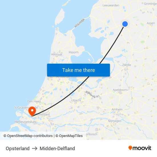 Opsterland to Midden-Delfland map