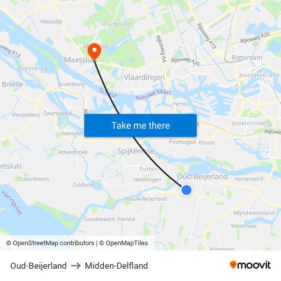 Oud-Beijerland to Midden-Delfland map