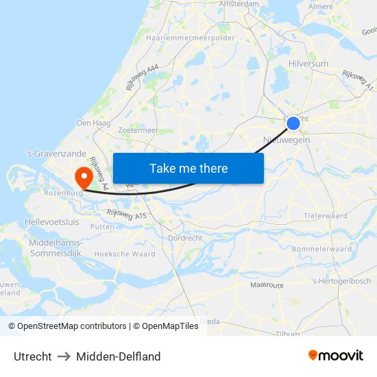 Utrecht to Midden-Delfland map