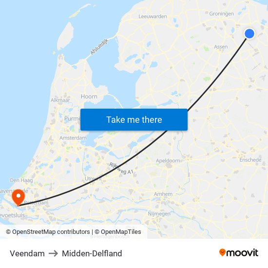 Veendam to Midden-Delfland map