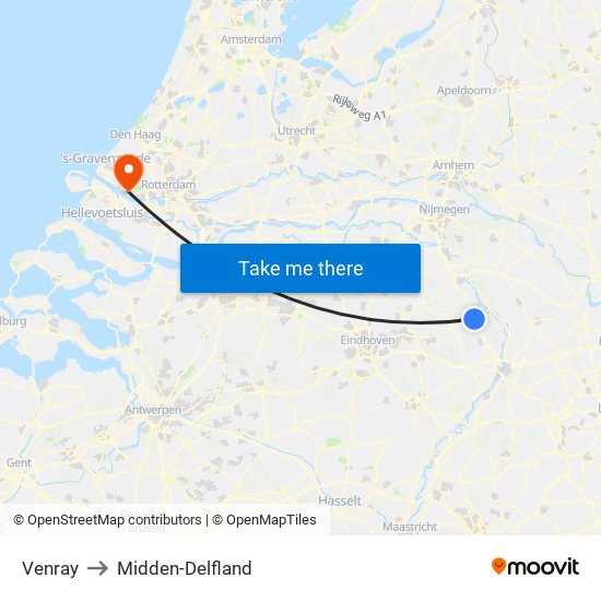 Venray to Midden-Delfland map
