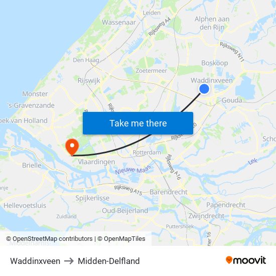 Waddinxveen to Midden-Delfland map