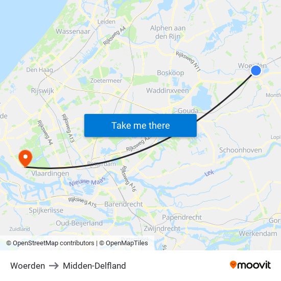 Woerden to Midden-Delfland map