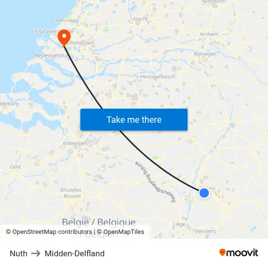 Nuth to Midden-Delfland map