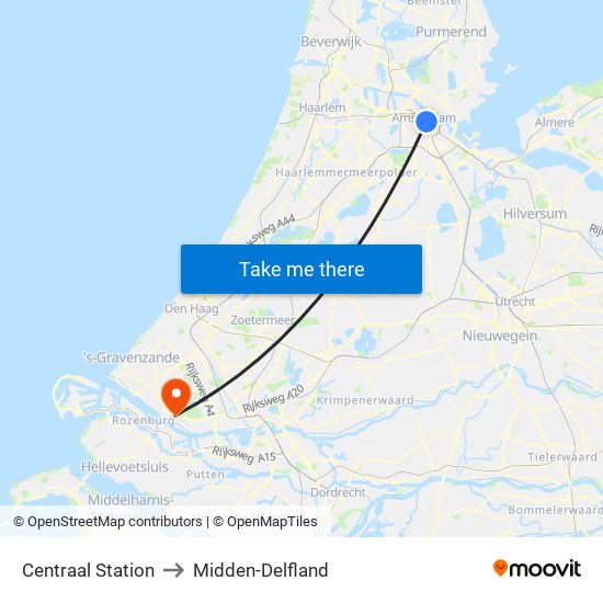 Centraal Station to Midden-Delfland map