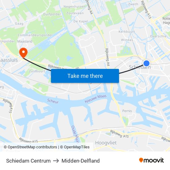 Schiedam Centrum to Midden-Delfland map