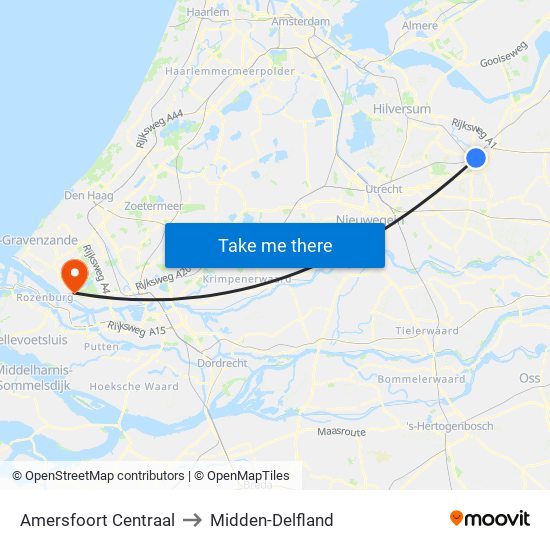 Amersfoort Centraal to Midden-Delfland map