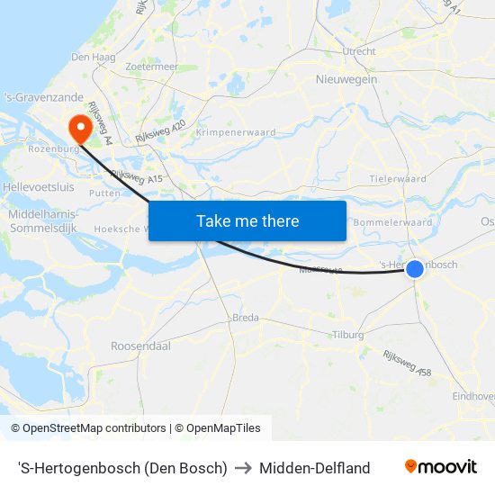 'S-Hertogenbosch (Den Bosch) to Midden-Delfland map