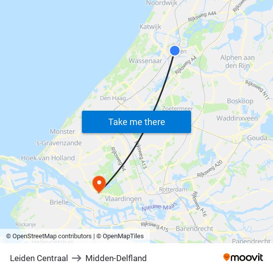 Leiden Centraal to Midden-Delfland map